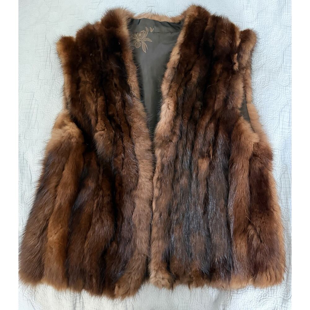 Sable Mink Fur Vest Size Small / Medium Vintage Brown Black Luxury Warm READ